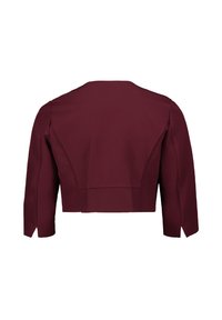 Bordeaux cropped jack met lange mouwen, gemaakt van soepele stof; heeft gestructureerde schoudernaden en een strak, minimalistisch ontwerp.