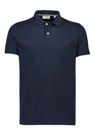 Marineblaue Polo-Shirt aus Baumwolle mit klassischem Kragen, zwei Knöpfen und gesticktem Logo auf der Brust. Kurzarm.