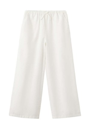 Pantalon blanc à jambes larges avec taille élastique et cordon à l'avant, doté de poches latérales et d'une coupe décontractée.