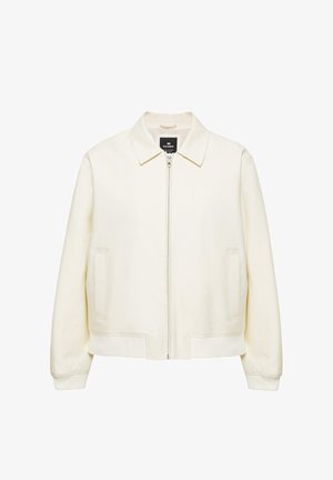 Offwhite Zip-Jacke mit Kragen, langen Ärmeln, zwei Vordertaschen und elastischem Saum und Bündchen.