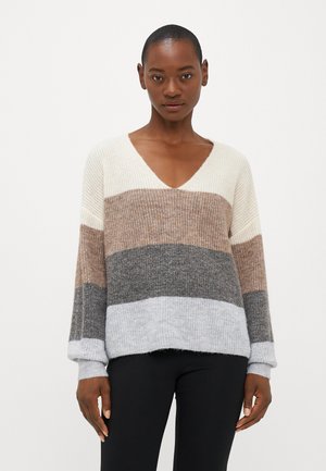 VMDESMA V NECK - Strikkegenser - birch/silver mink/medium grey melange/light grey melange