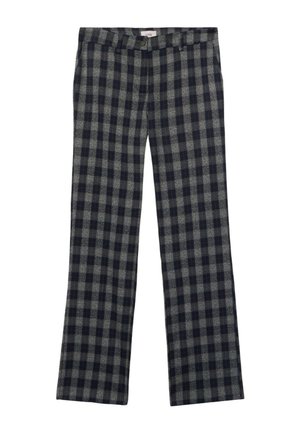 Wollen geruite broeken in marineblauw en grijs, met een regular fit, een vlakke voorkant en een knoopsluiting. Subtiele contraststiksels benadrukken het geheel.