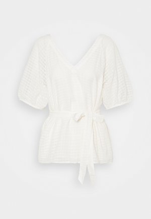 TIE WAIST PUFF SLEEVE WINDOWPANE - Blouse - snow day