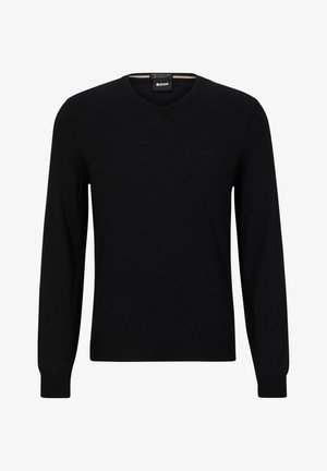 Must mustriv kaelusega must kudum, millel on pikad varrukad. Ees on tähelepanuväärne logo ja soonikkoes mansetid ning helmed. Sile tekstuur.