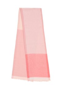 Écharpe l�égère en tissu tissé dans des nuances de rose avec un motif à carreaux subtil. Les bords sont frangés pour plus de texture et de détail.