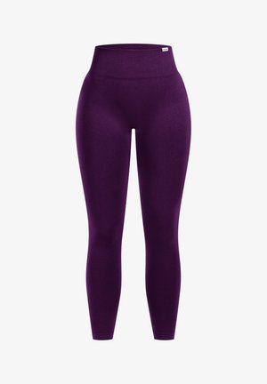 Lila hochtaillierte Leggings aus einem glatten, elastischen Material. Verfügt über eine eng anliegende Passform und ein nahtloses Design an den Beinen.