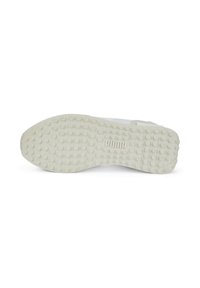 White sneaker sole with a textured rubber surface, featuring circular grip patterns and an embossed brand name on the side.