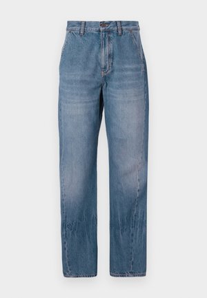 Gai zila džinsa bikses ar taisnu piegriezumu, augstu jostasvietu, vieglu izbalēšanu un piecām kabatām. Satur priekšējo pogu un rāvējslēdzēju.