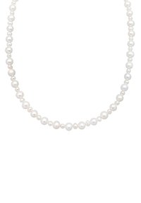 Collier de perles d'eau douce présentant un design gradué avec des tailles variées, une texture lisse et un éclat blanc flamboyant.