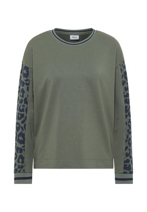 Cecil, LONG-SLEEVED ROUND-NECK TOP WITH LEOPARD PRINT DETAILS - T-shirt à manches longues - dried olive green