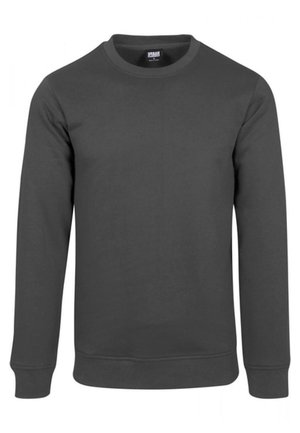 Grauer Rundhalsausschnitt Pullover aus einem weichen, strukturierten Stoff. Verfügt über lange Ärmel sowie gerippte Bündchen und Saum. Keine sichtbaren Logos oder Muster.