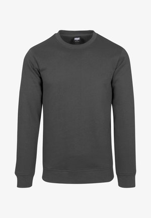 Gray crew neck sweatshirt made of a soft, textured fabric. Features long sleeves and ribbed cuffs and hem. No visible logos or patterns.