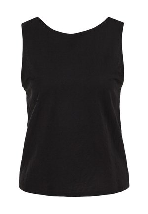 Schwarzes ärmelloses Tanktop mit rundem Ausschnitt und einfachem, glattem Stoff.