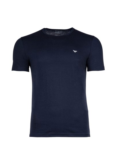 T-shirt blu navy a maniche corte con scollo rotondo e piccolo logo aquila bianca sul petto a sinistra.