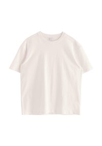 T-shirt in cotone beige chiaro con maniche corte, scollo rotondo e vestibilità comoda. Tessuto liscio, senza fantasie né embellishments.