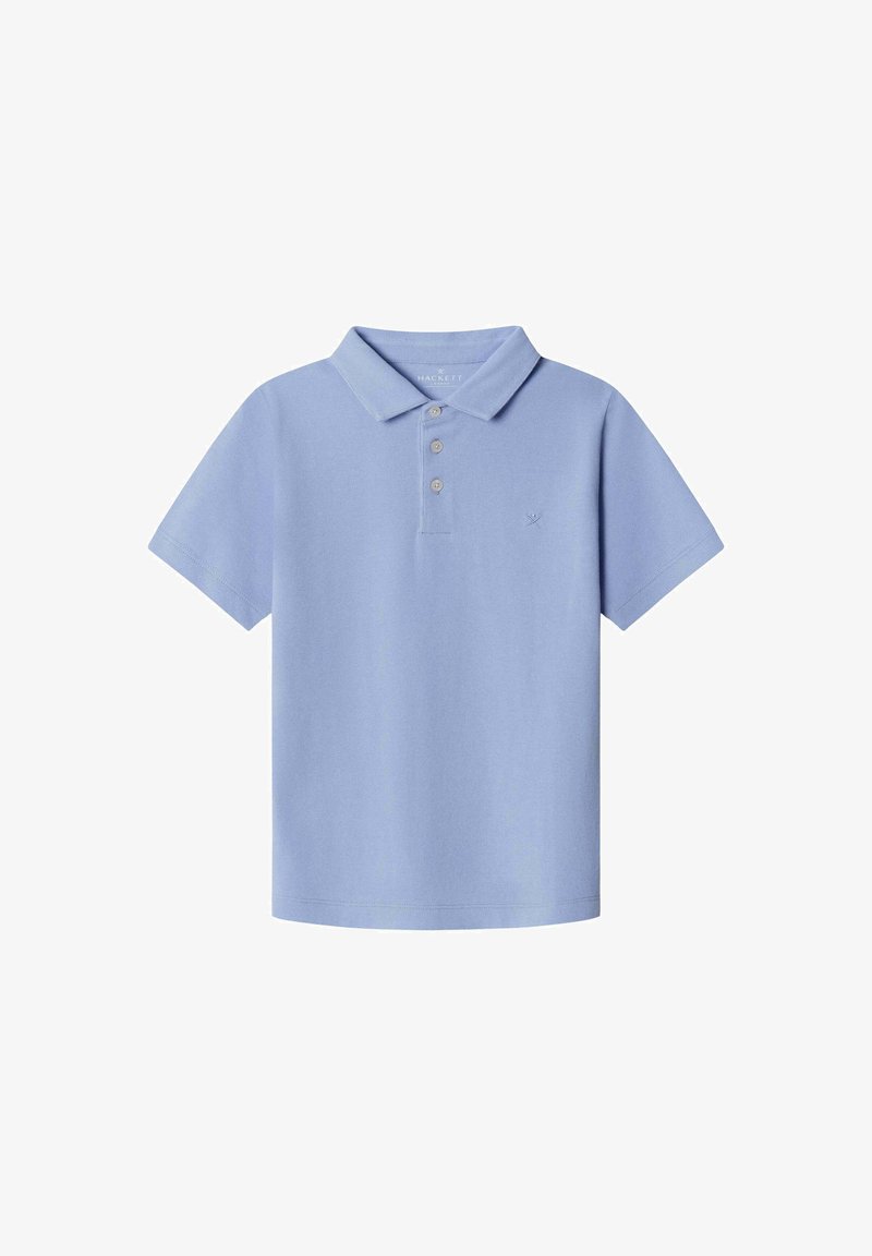 Polo bleu clair avec col, patte de boutonnage à trois boutons, manches courtes et petit logo brodé sur le côté gauche de la poitrine. Matière en coton.