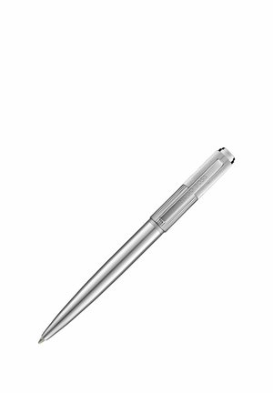 Silberner Metallkugelschreiber mit geriffeltem Verschluss und Clip, graviert mit der Marke "HUGO BOSS".