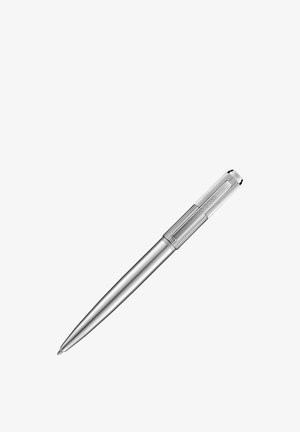 Stylo à bille métallique argenté avec un capuchon rainuré et un clip gravés du logo "HUGO BOSS".