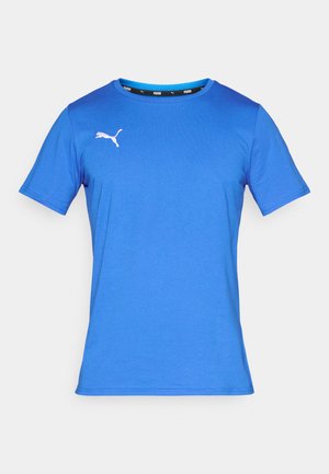 Modré tričko s krátkym rukávom z mäkkej látky, s okrúhlym výstrihom a bielym logom Puma na ľavej strane hrude.