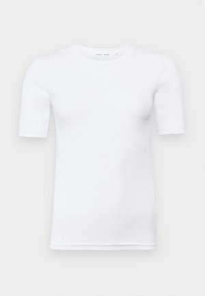 Balta trumpa rankovėmis marškinėliai pagaminti iš medvilnės. Yra su apvalia iškirpte ir sklandžiu paviršiumi, minimaliai matomi siūlai apvade.