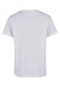 Hvid bomulds T-shirt, korte ærmer, rund halsudskæring, ensartet tekstur, ingen mønstre eller grafik, let løs pasform, kantet i bunden.