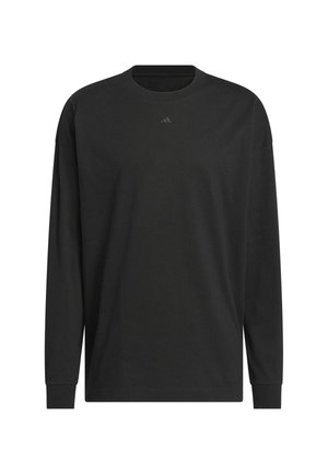 Black long-sleeve t-shirt made of soft cotton, featuring a crew neck, relaxed fit, and small logo detail on the chest.