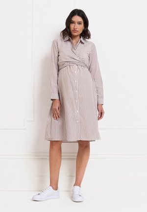 Seraphine, REGULAR FIT - MATERNITY NURSING MIDI WRAP - Haljina-majica - taupe/white stripe