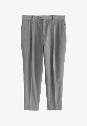 Lichtgrijze broek met een rechte snit, voorzien van een knoopsluiting, plooien en een soepel, gestructureerd materiaal. Geschikt voor zowel casual als formele gelegenheden.