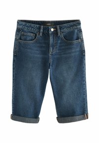 Shorts in denim blu scuro, con un classico design a cinque tasche, orli arrotolati e dettagli di cucitura a vista. Etichetta del marchio in vita.