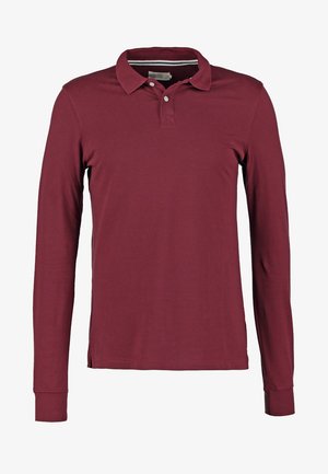 Bordeaux lange mouwen polo-shirt met een klassieke kraag, een placket met twee knopen en zijsplitten voor meer bewegingsvrijheid. Glad katoenmateriaal.