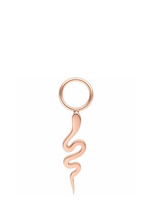 Rose gold snake-shaped pendant hanging from a circular ring on a white background.