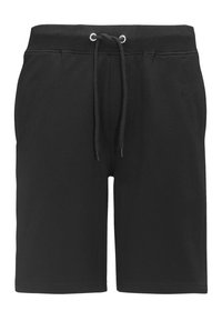 Mustat shortsit, jotka on valmistettu puuvillasekoitteesta, jossa on joustava vyötärönauha, nyöri ja sivutaskut. Ominaisuuksia ovat sileä, hengittävä pinta.