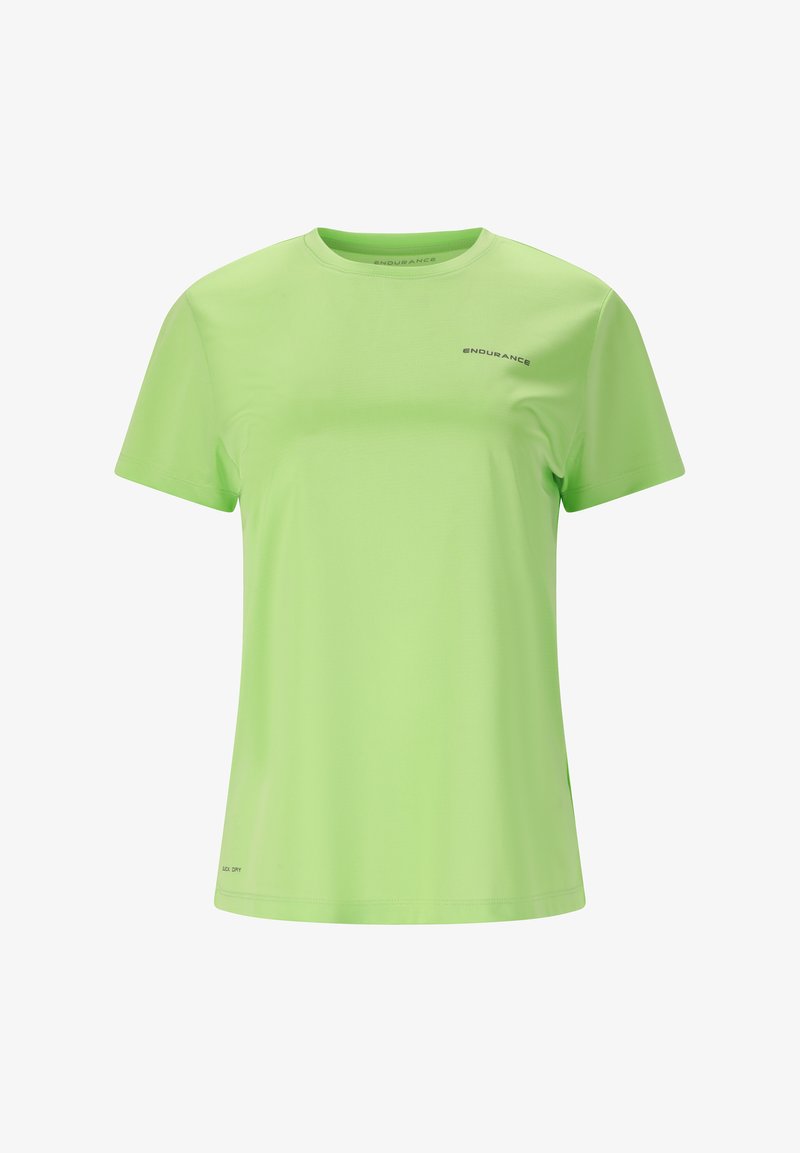 Grön, kortärmad sportt-shirt i lätt och mjukt material. Har rundad halsringning och en liten "ENDURANCE"-logga på bröstet.