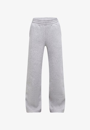 Lichtgrijze sweatpants met elastische tailleband en brede, rechte pijpen, gemaakt van zachte stof voor casual gebruik.