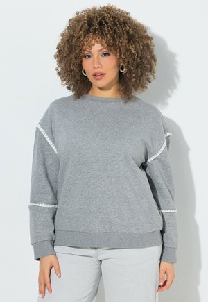 Ulla Popken SWEATER, HÄKEL-DETAILS, CLASSIC, RUNDHALS, HALBARM - Sweatshirt - mottled grey