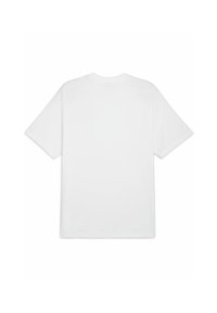 Balta trumpa rankovė t-shirt, apvaliu kaklu, pagaminta iš medvilnės, paprastas dizainas, lygus paviršius, be grafikos ar raštų. Rodyti atgal.