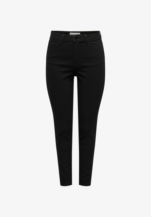 Juodi liesi džinsai su penkiomis kišenėmis, mygtukų uždarymu ir diržo kilpas. Pagaminti iš džinsinio audinio su lygaus paviršiaus ir prigludusia siluetu.