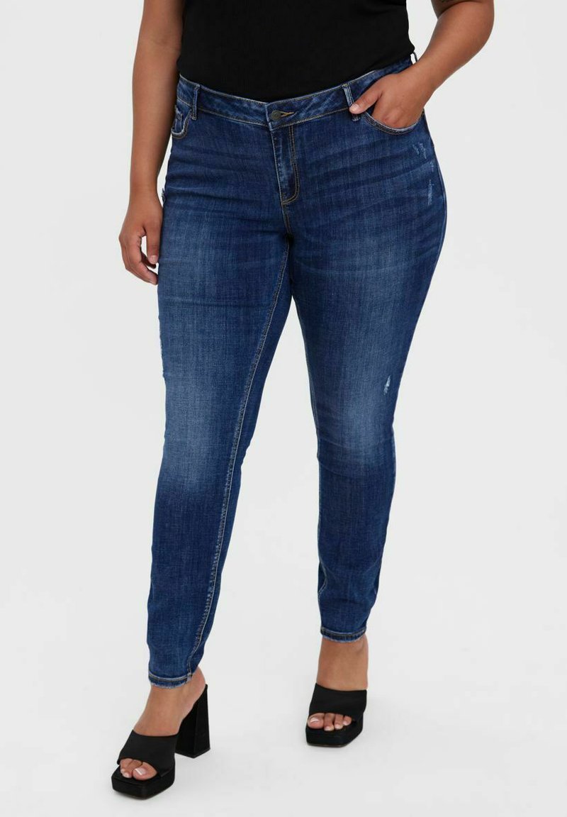 Vero Moda Curve MID RISE VMSEVEN Slim fit jeans dark blue denim
