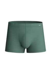 Groene katoenen boxershorts met een gevormde pouch, elastische tailleband en platte naden. Bevat een klein merkembleem op de tailleband.