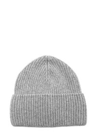 Light grey ribbed knit beanie with folded cuff, designed for warmth and casual wear.
