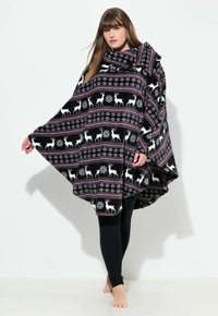 Ulla Popken NORDIC PRINT STRETCH PLUSH LOUNGE PONCHO - �Župan - black
