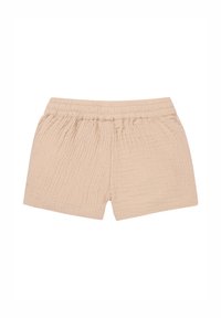 Beige textuur shorts met een elastische tailleband en een gekreukt stoffen afwerking. Ontworpen voor comfort met een losse fit.