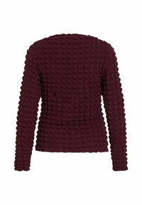 Bordeaux langærmet sweater med et tekstureret, boble-lignende stof. Har en rund halsudskæring og en tætsiddende pasform. Ribkantede mansjetter forbedrer designet.