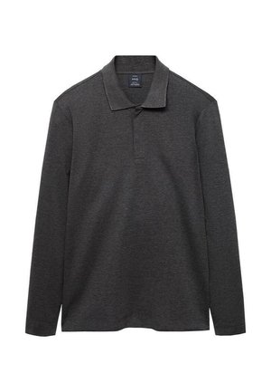 Long-sleeve polo shirt in dark gray, featuring a classic collar, soft textured fabric, and a relaxed fit with no visible patterns or accents.
