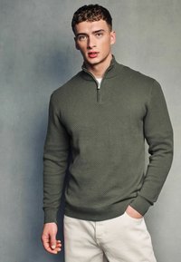 Next ZIP NECK - Pulover - olive green