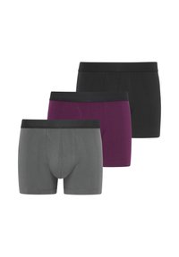 Boxershorts i grått, lila och svart. Tillverkade av mjukt tyg med en tät passform. Svart elastiskt midjeband med subtila texturdetaljer.