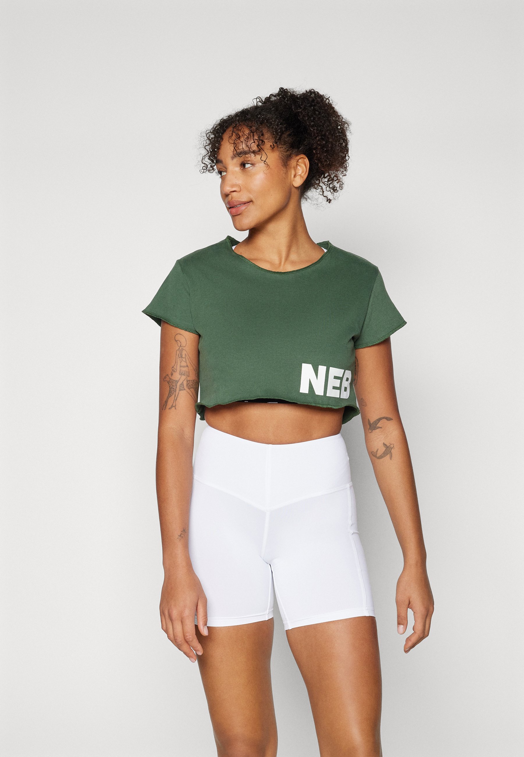 OThread & Co. Women's Basic Crop Top - Stretchy Scoop Neck, Cap Sleeve Shirt (Dark Green, Large)
