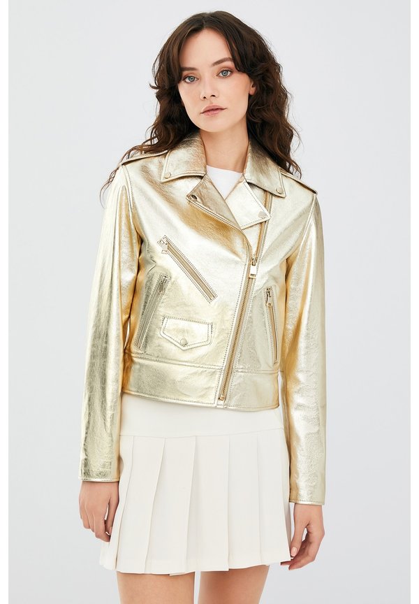 Lederjacke - metallic gold