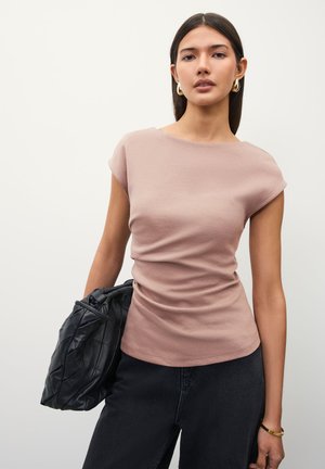 REGULAR FIT - DRAPE - Paprasti marškinėliai - stone