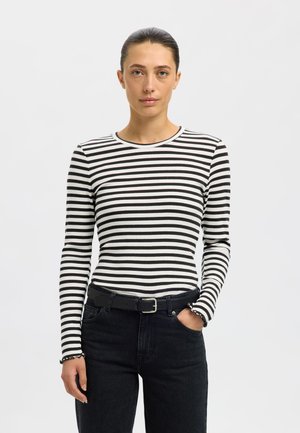 Selected Femme SLFANNA CREW NECK TEE - T-shirt à manches longues - black/snow white